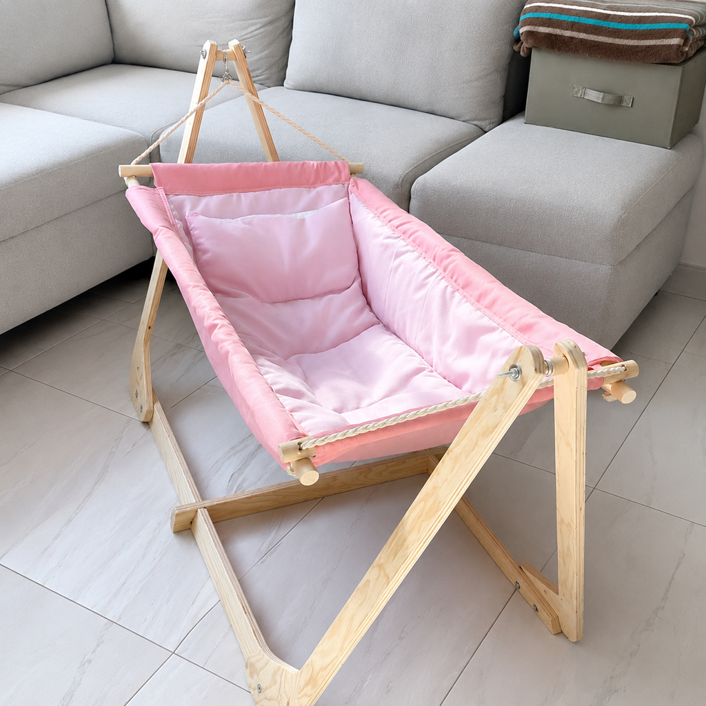 Premium Wooden Baby Cradle with Stand – Comfortable Infant Hammock Swing for Newborns