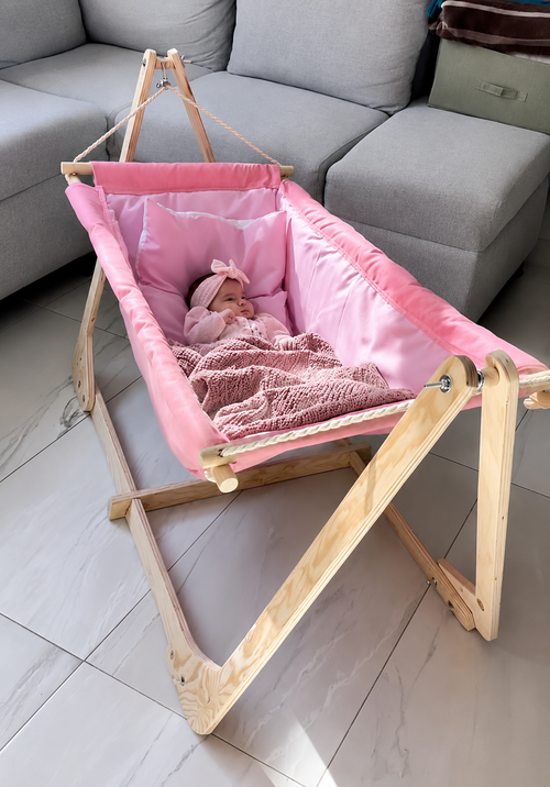 Premium Wooden Baby Cradle with Stand – Comfortable Infant Hammock Swing for Newborns