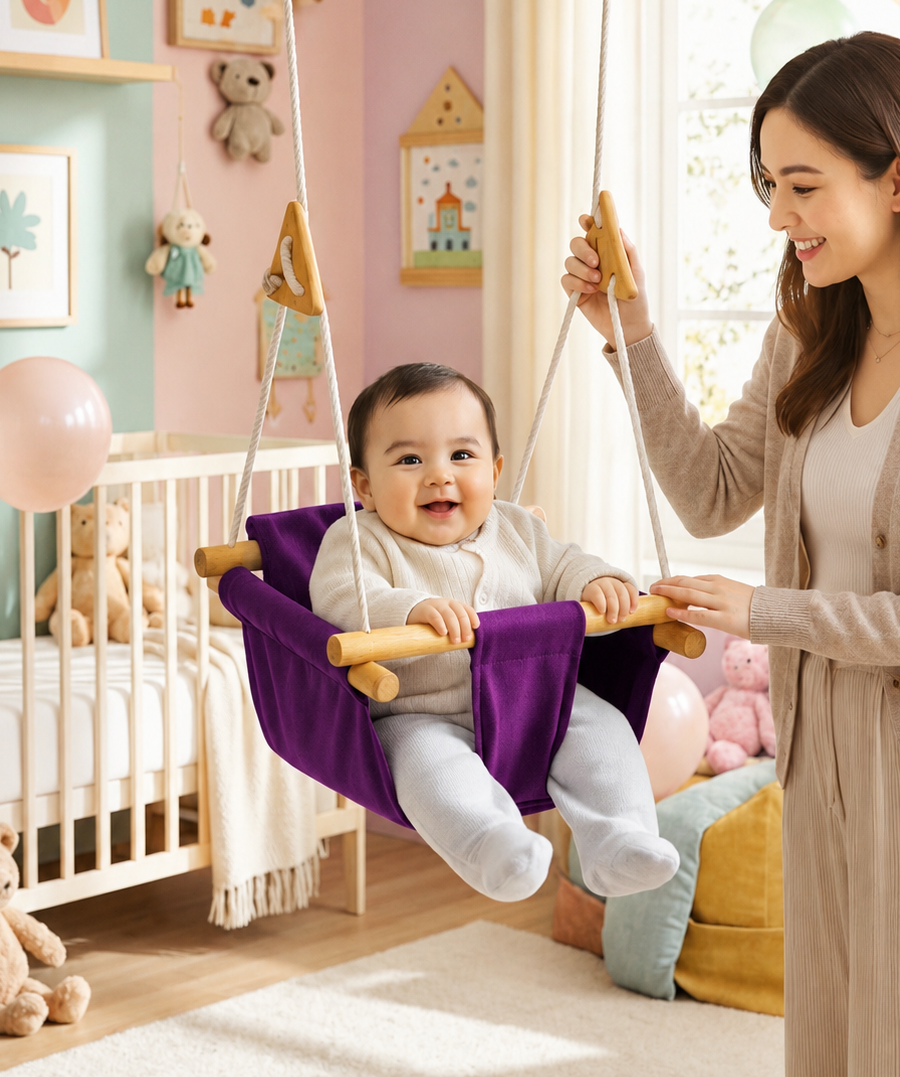Luxury Baby Indoor Hanging Swing Seat with Wooden Bead Support