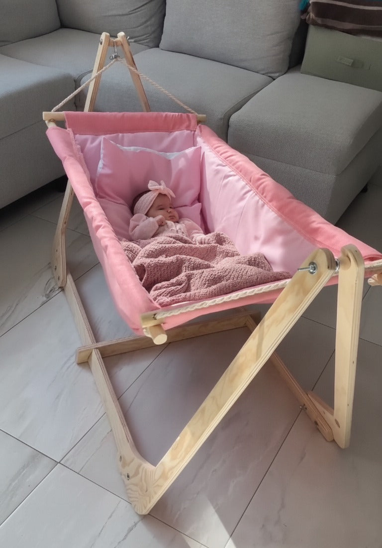 Premium Wooden Baby Cradle with Stand – Comfortable Infant Hammock Swing for Newborns