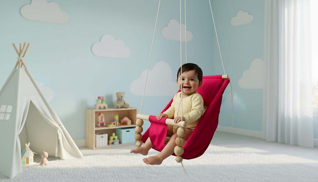 Luxury Baby Indoor Hanging Swing Seat with Wooden Bead Support