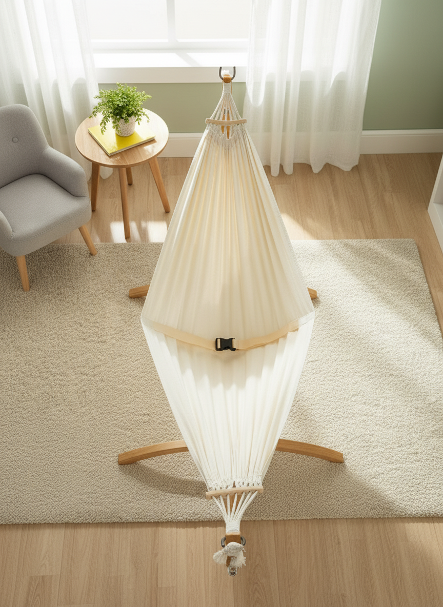 Wooden Baby Hammock with Stand – Indoor Kids Hammock Bed for Nursery & Bedroom (Strong Wooden Frame, Soft Fabric Swing)