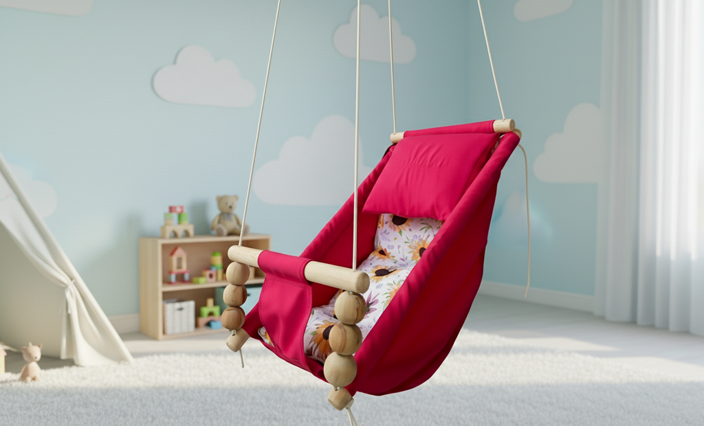 Luxury Baby Indoor Hanging Swing Seat with Wooden Bead Support