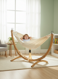 Wooden Baby Hammock with Stand – Indoor Kids Hammock Bed for Nursery & Bedroom (Strong Wooden Frame, Soft Fabric Swing)